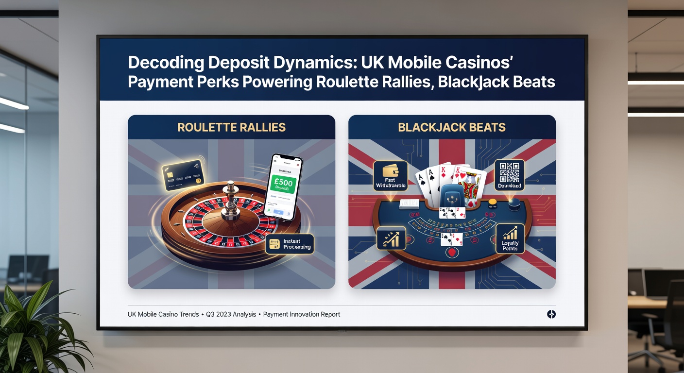 Infographic comparing deposit times for e-wallets, cards, and pay-by-phone in UK mobile casinos, with icons for roulette chips, blackjack cards, and slot symbols